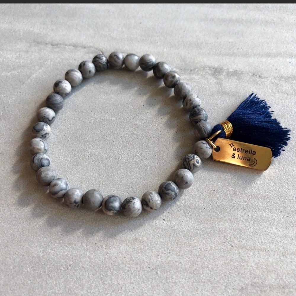 Estrella & Luna Gray Jasper Natural Stone Bracelet